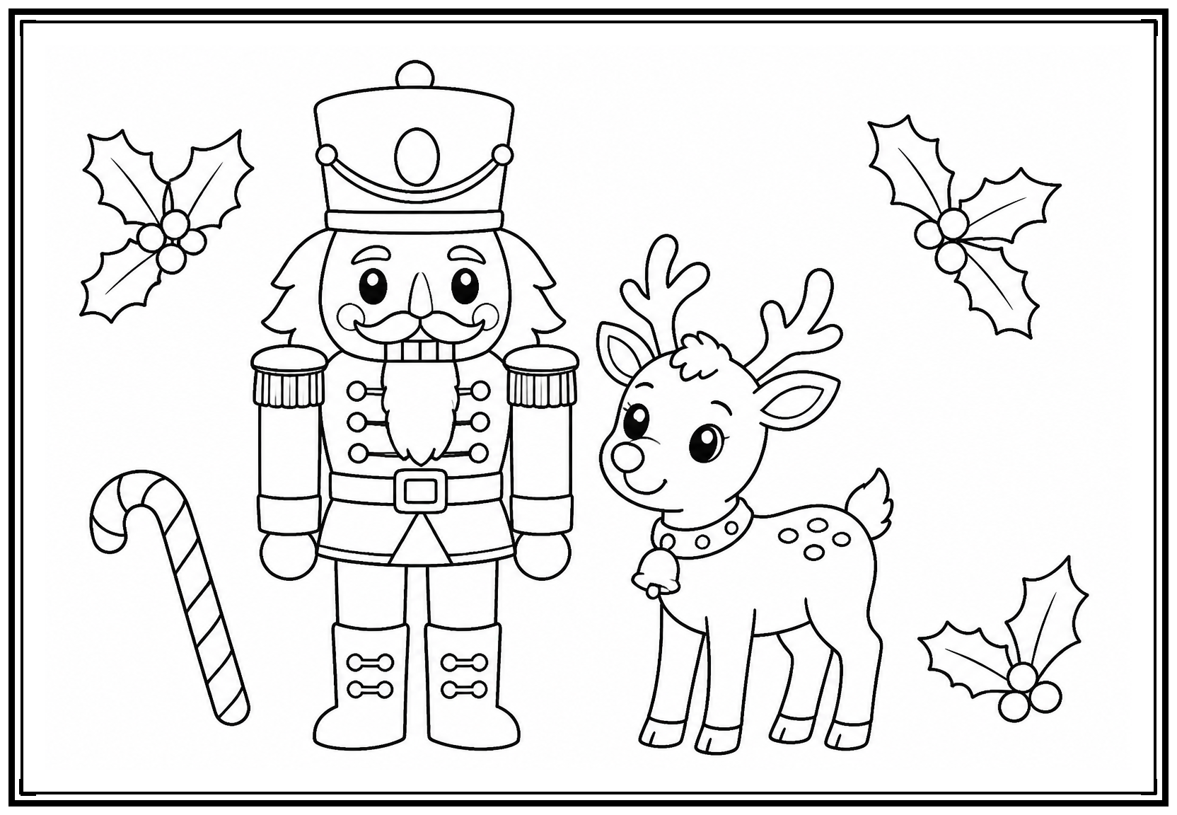 Nutcracker and reindeer coloring page