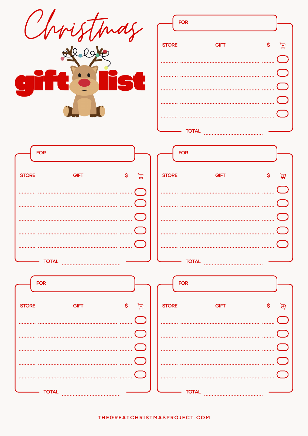 Red and white Christmas gift list