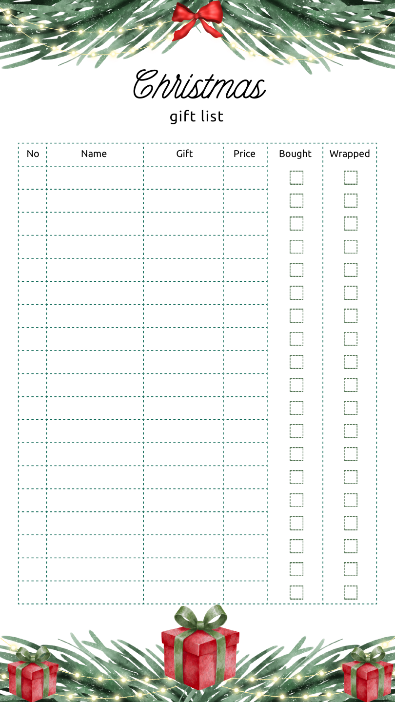 Watercolor Christmas gift list