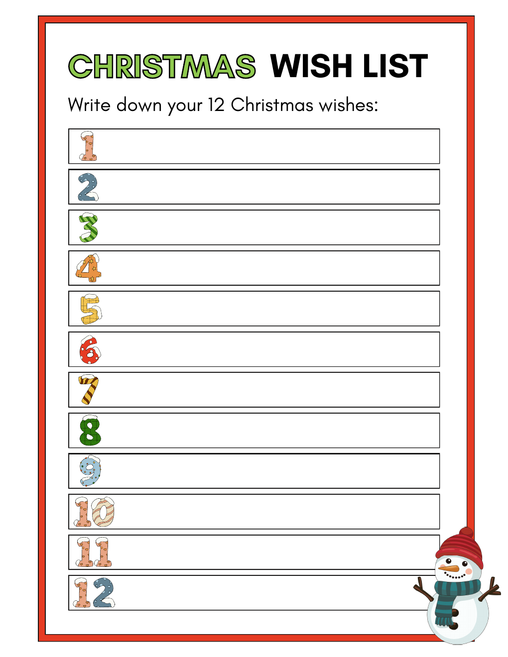 12 Days Christmas wish list