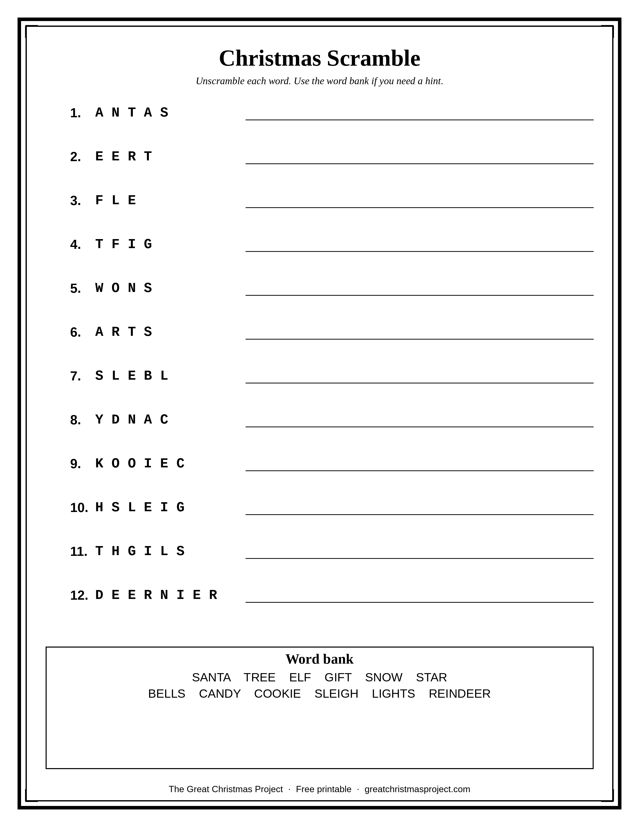 Christmas word scramble