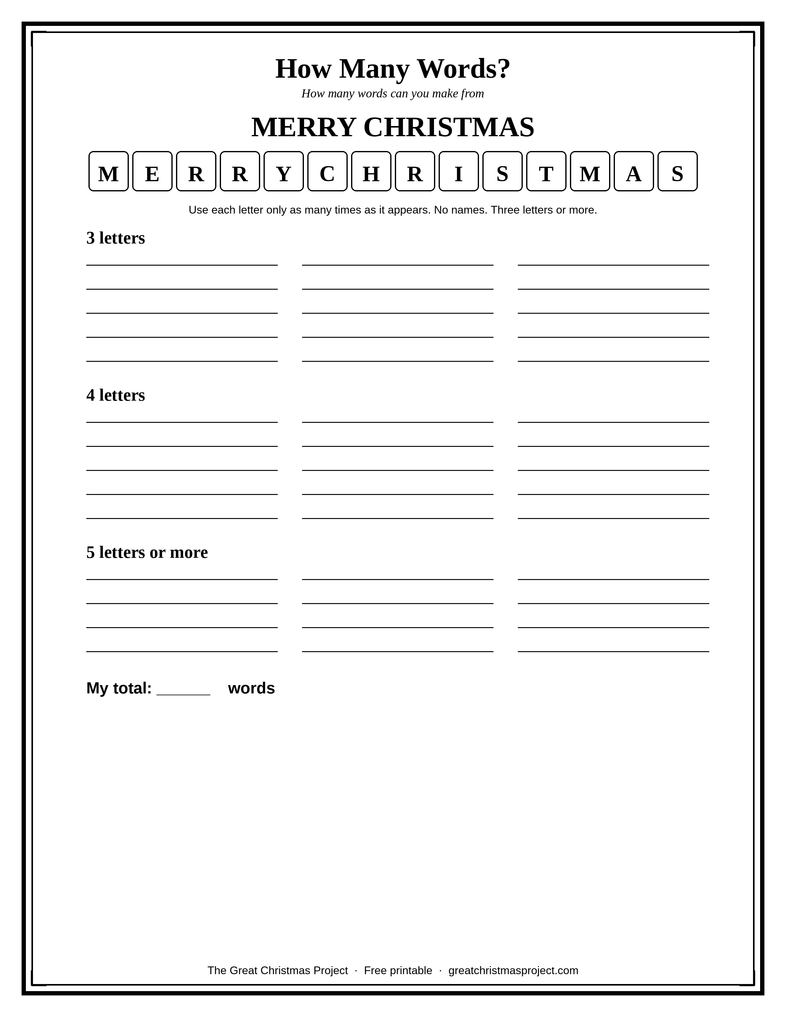 Merry Christmas letter tiles